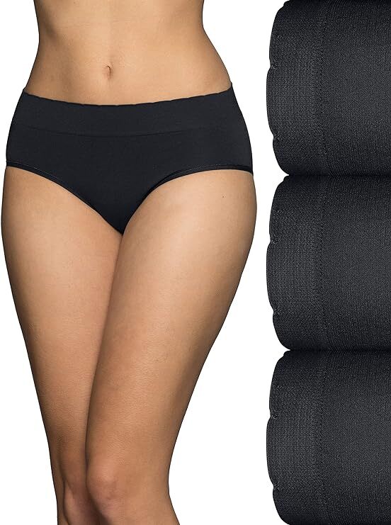 3 Pack Vanity Fair Women’s No Pinch No Show Seamless Hipster Panty Black