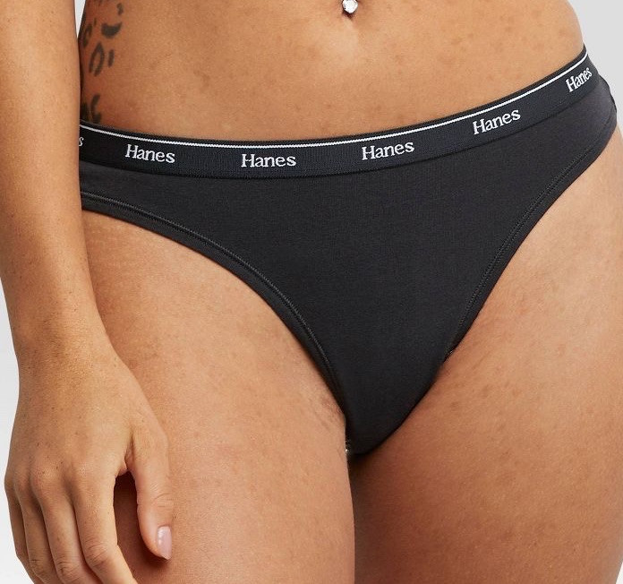 HANES Womens 3-Pack Cotton Thong Underwear Panties Red Black White Size 5 S