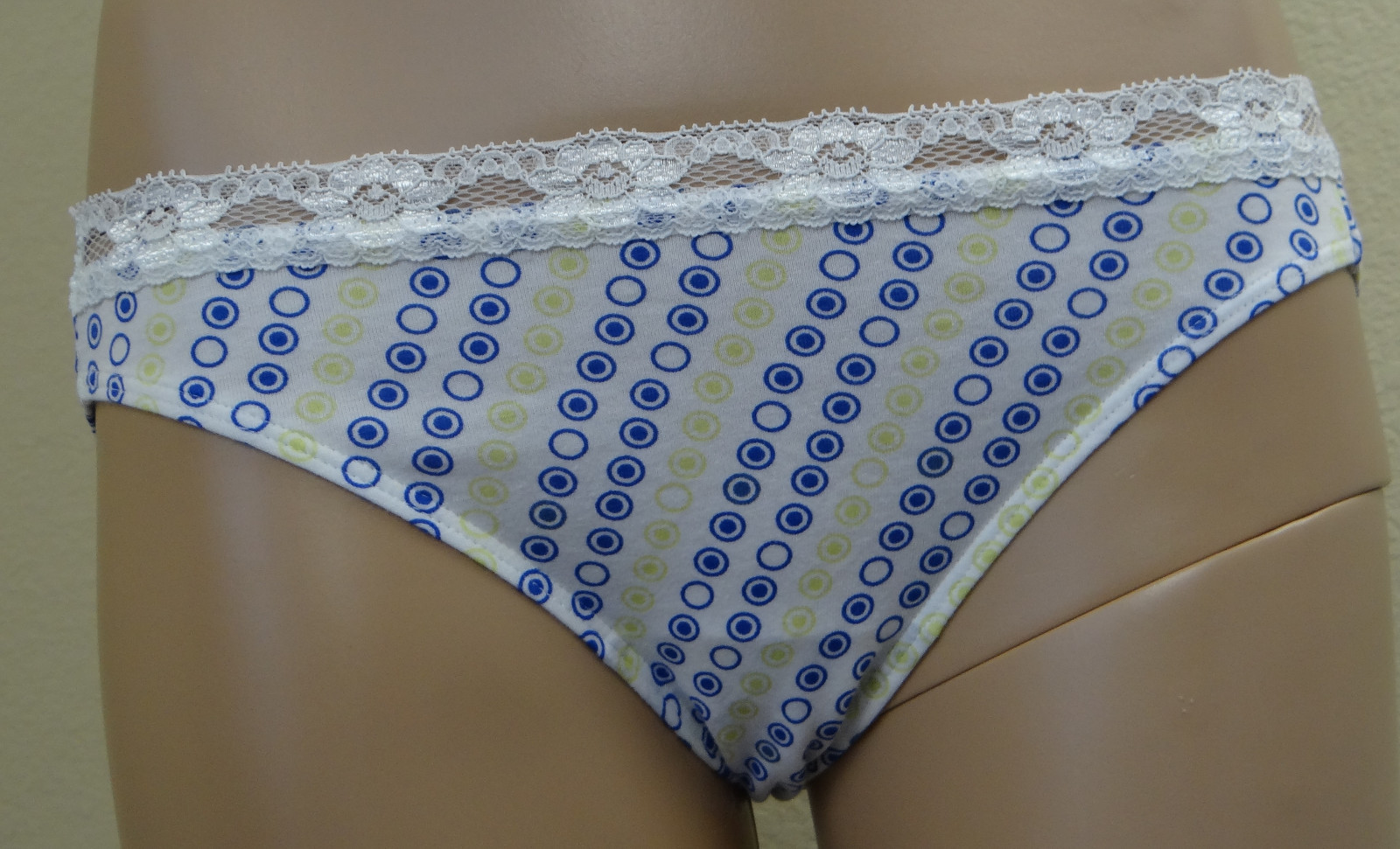 HANES zebra/multi dot or solid blue cotton blend lace waist bikini panty,5,6