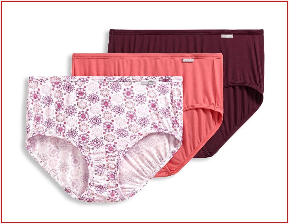 3 Pairs – Jockey SUPERSOFT BREATHE Panties- BREIF – Coral Red Medallion – 3XL 10