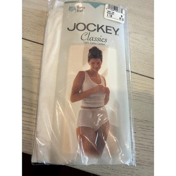 NOS 1997 Jockey Classics Queen Briefs Underwear White Cotton Full Coverage Sz 9