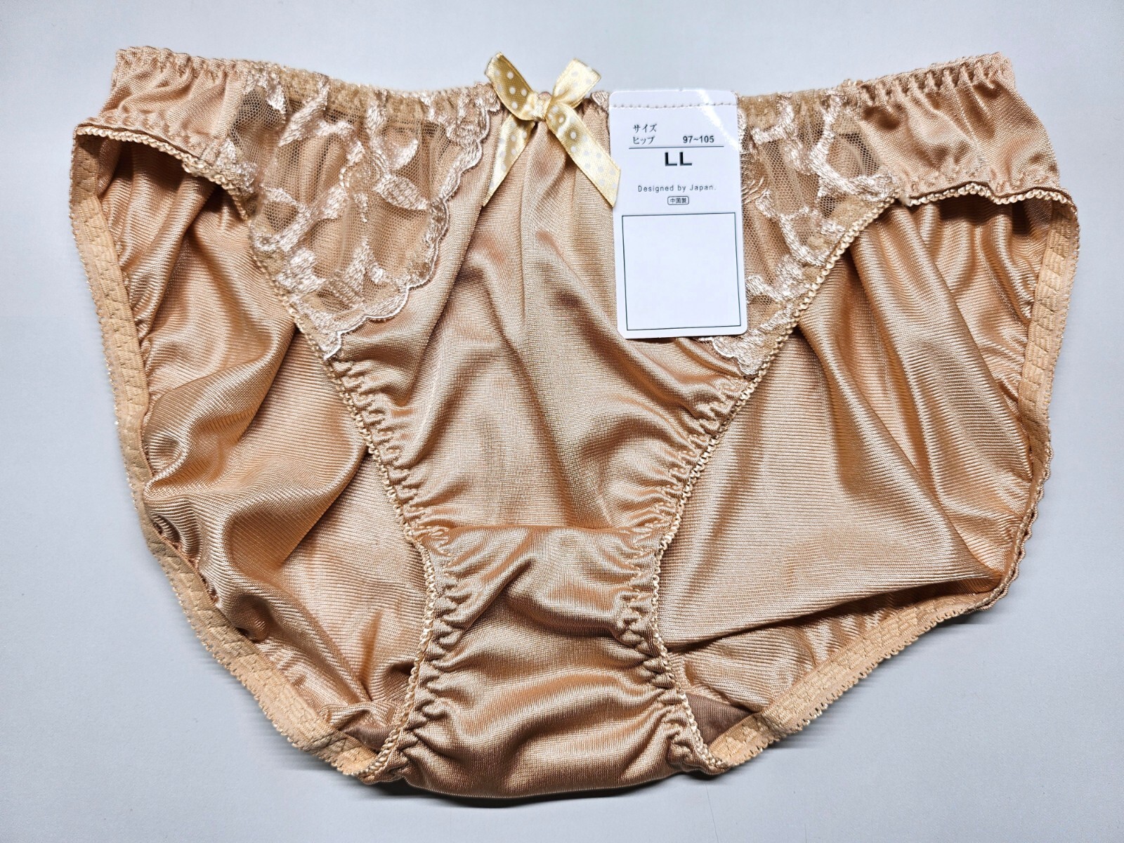 US Size M/6 Japanese Nylon Panties Shiny Smooth Lace Tricot Bikini Brown