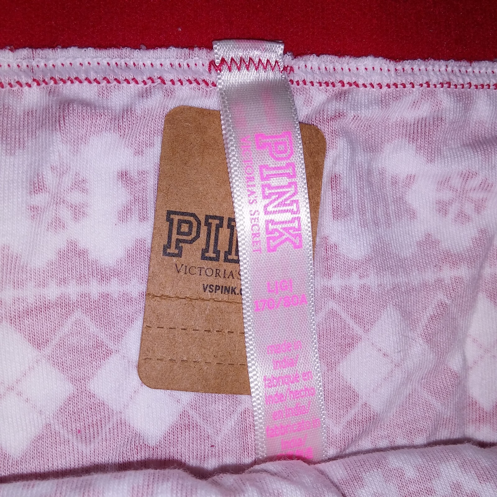 Victoria Secret PINK Panty Large Shortie Boyshort Red White Fair Isle Banded New