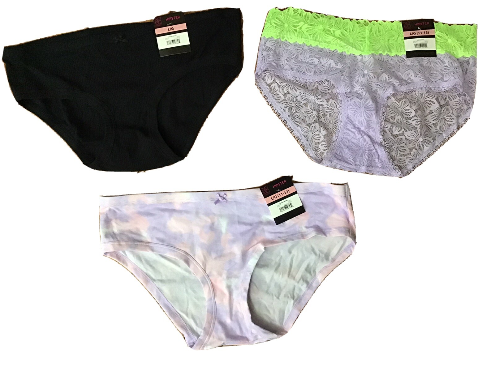 NWT NOBO No Boundaries Hipster Panties Size Large (LOT OF 3 Hipsters) (C38-1)