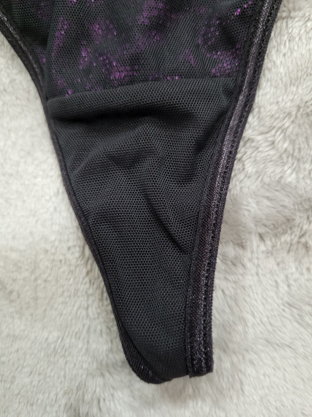 NWOT Vintage Vassarette Purple Black Mesh Double Strap G String Sz 6 Panties HOT
