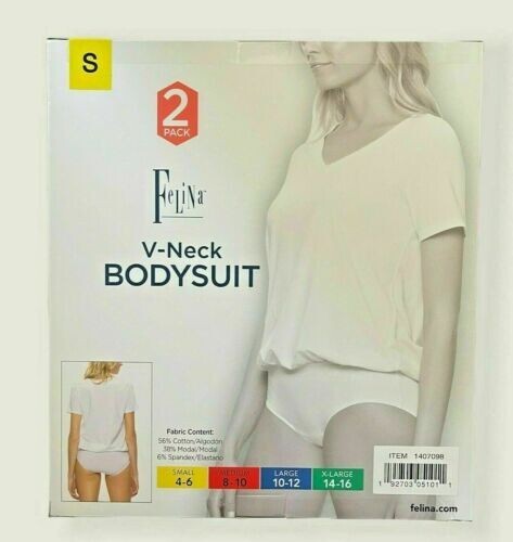 Felina 2 Pack V-Neck Bodysuit Blouson Style Full Coverage Ultra Soft