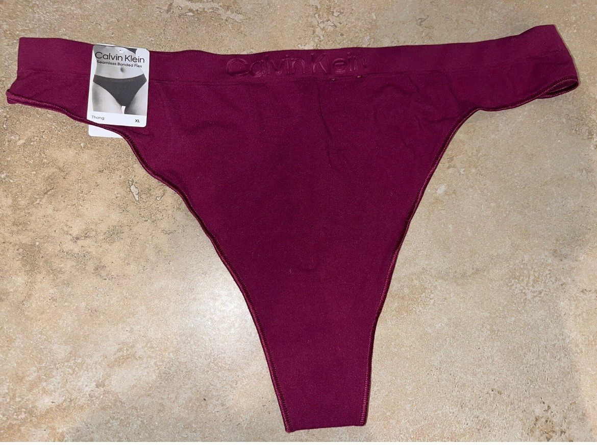 NWT Calvin Klein Wine Maroon QD3958 Bonded Flex Thong Panty XL, M
