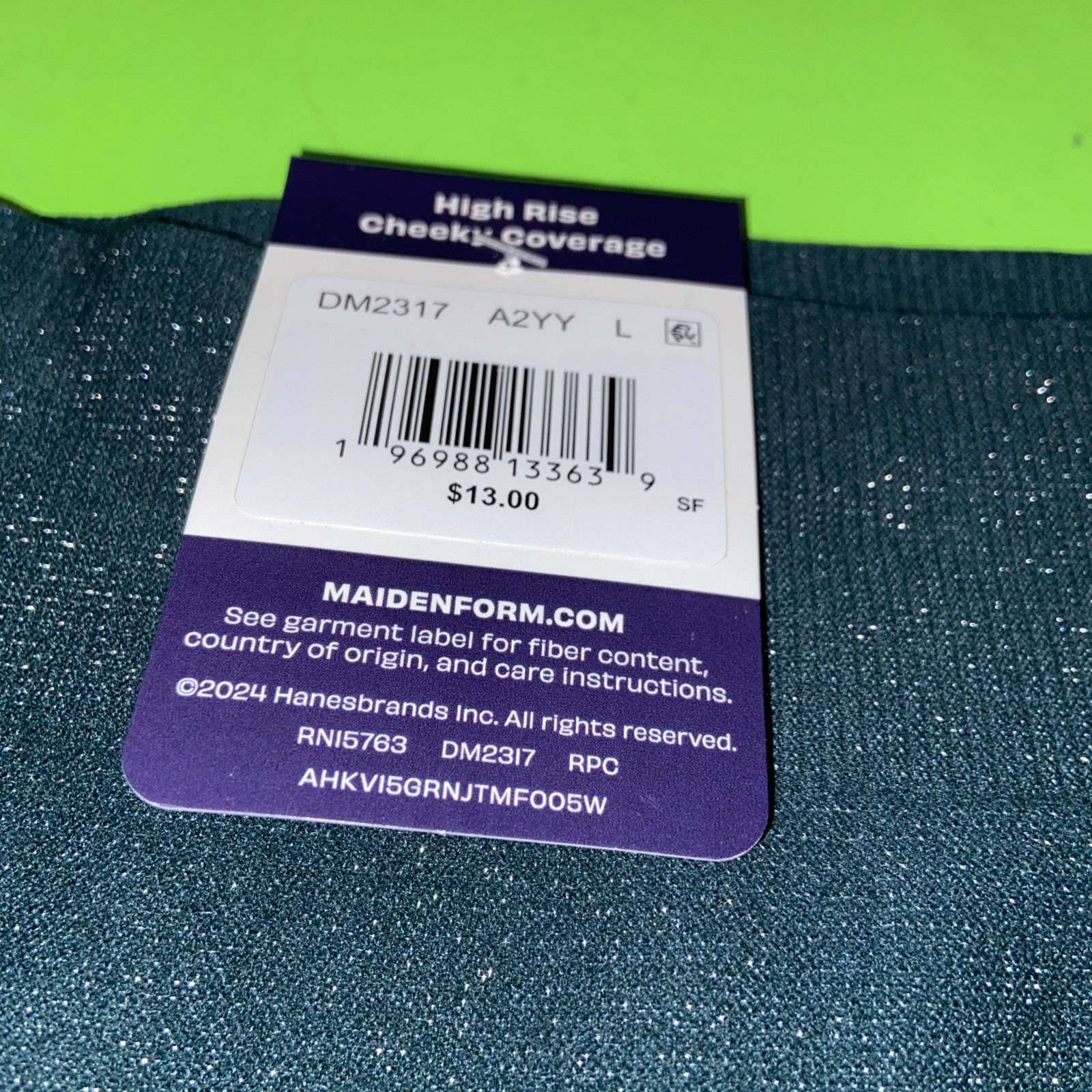 NEW! MAIDENFORM DARK GREEN METALLIC HIGH LEG HIPSTERS/ LARGE / 7