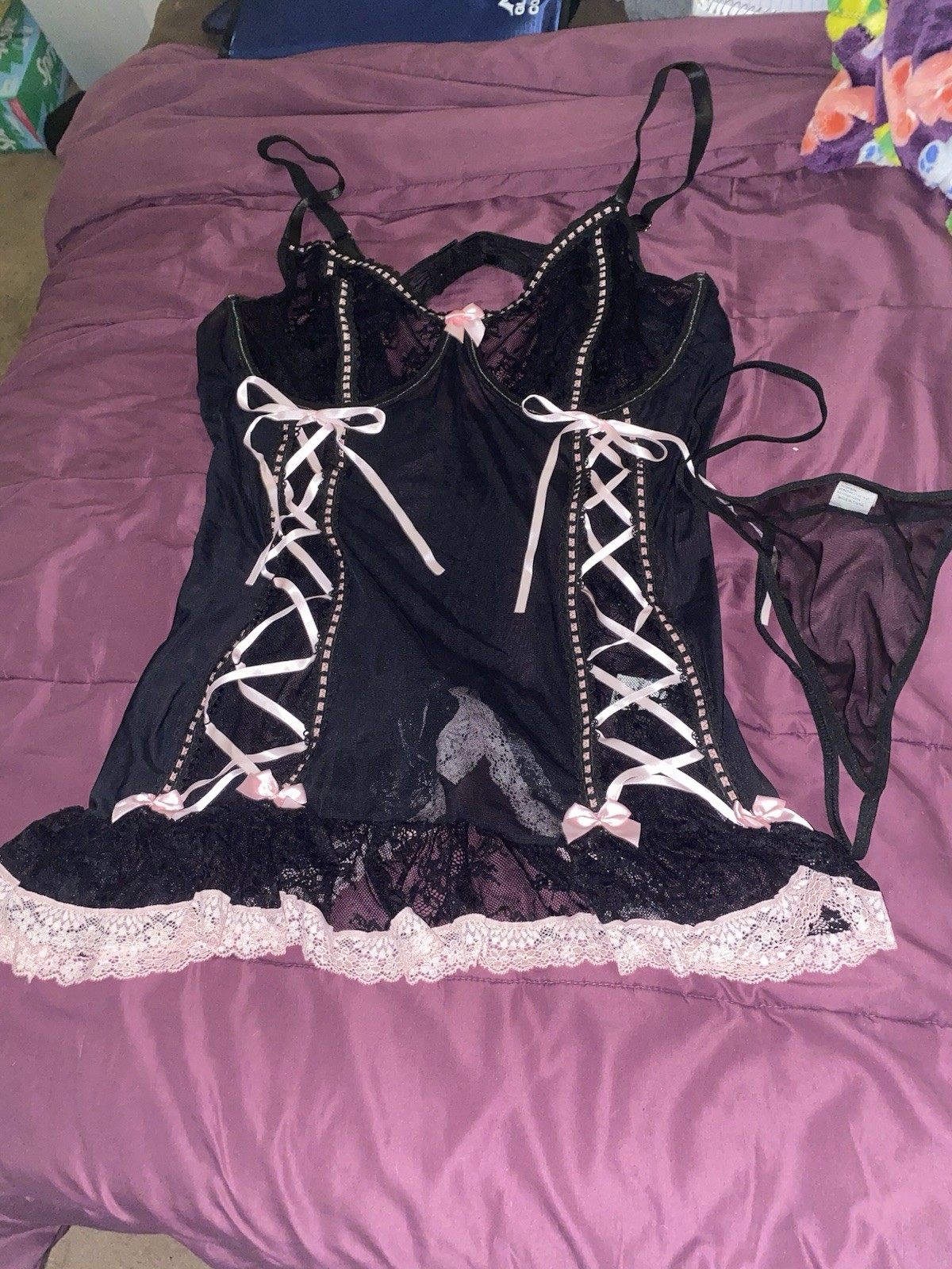 Women’s Plus 2X Underwire Black And Pink Lingerie Soft And Stretchy With Panty