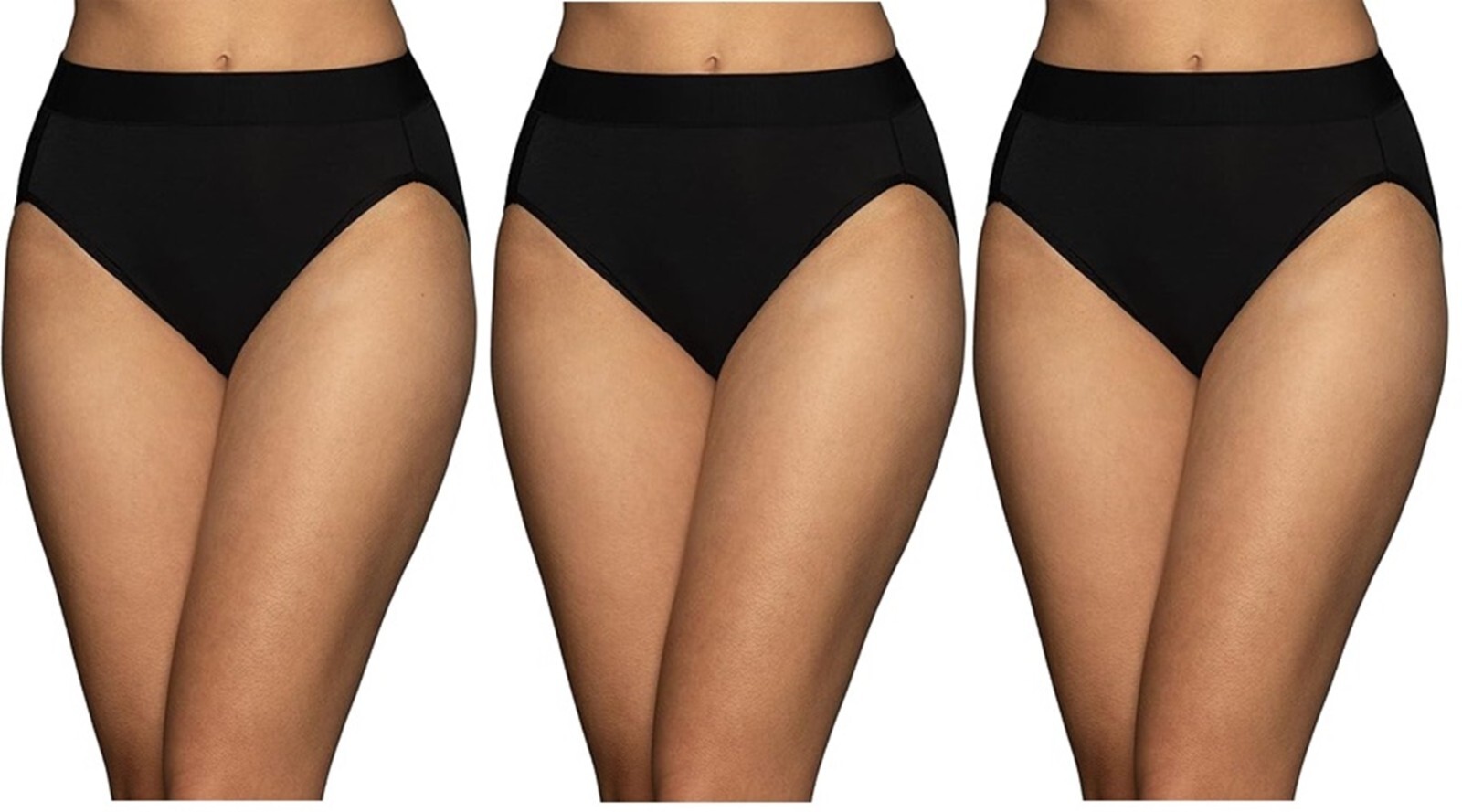 3 Pc Vanity Fair Beyond Comfort Hi-Cut Brief Modal 13250 Wht Blk Neutral 6 7 8 9