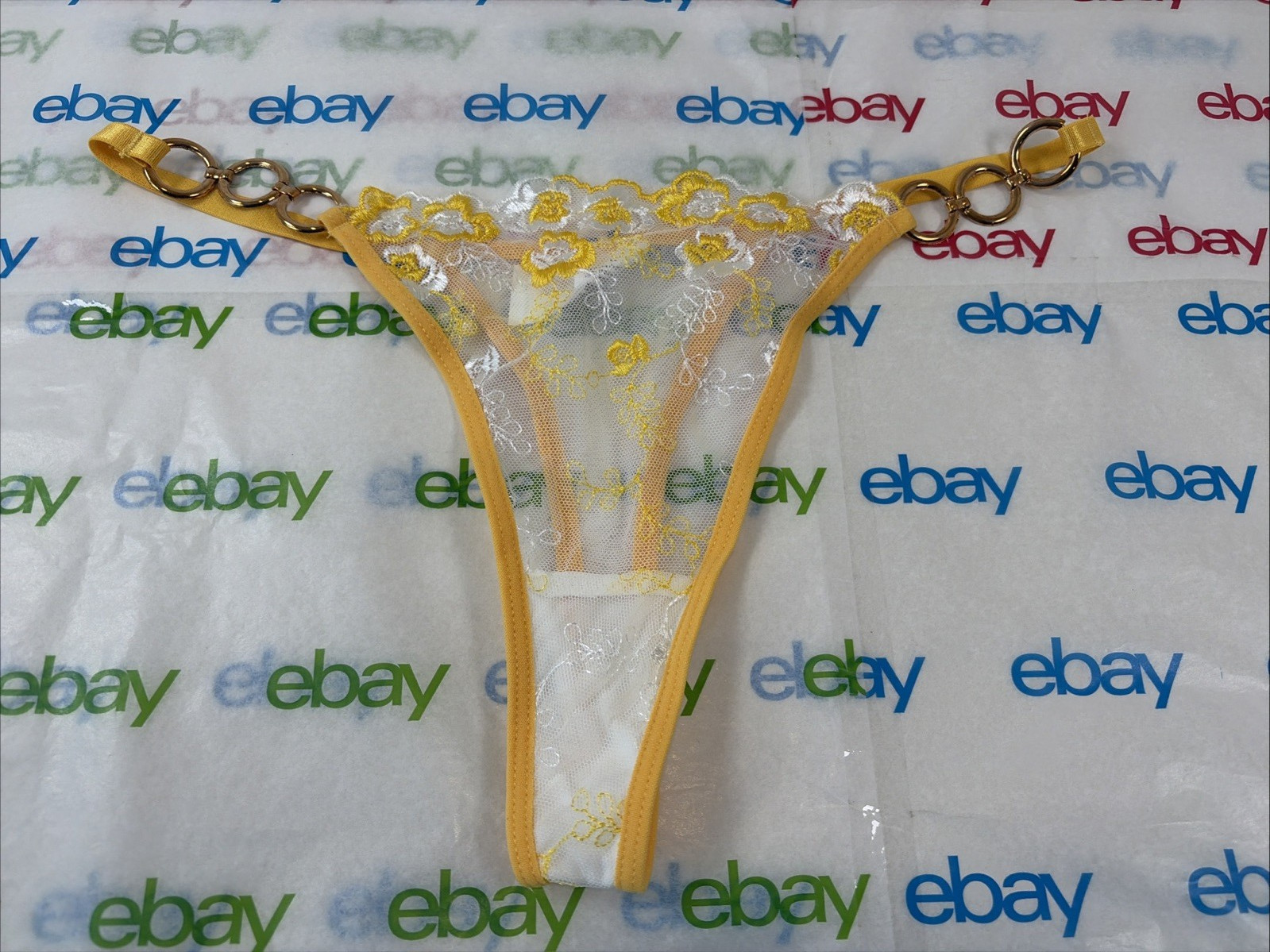 Shein Womens Thong Floral Detail Yellow Size Large
