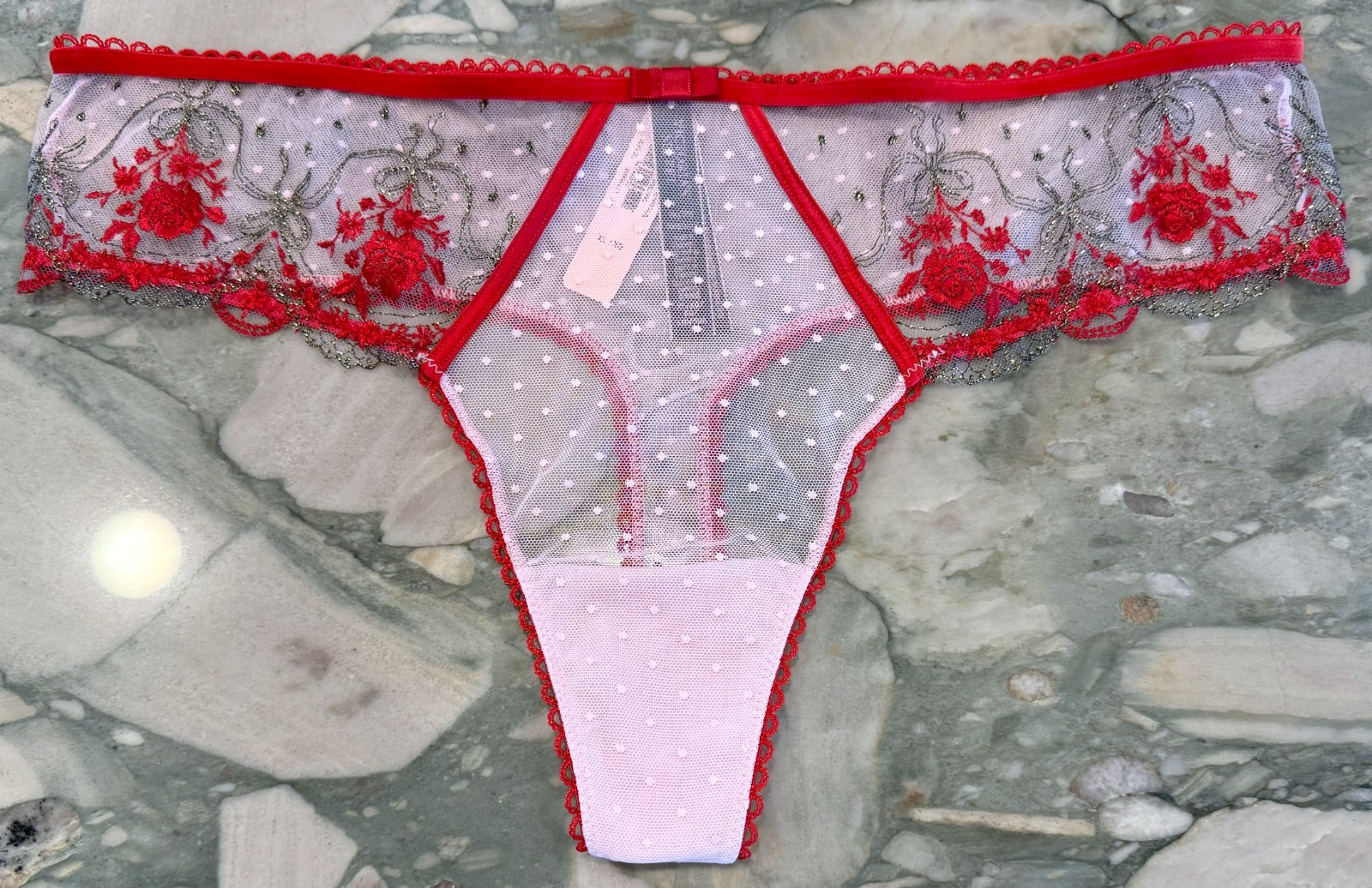 NEW Victoria Secret Very Sexy Rose and Bows Lurex Thong Red & Light Lilac XL XXL