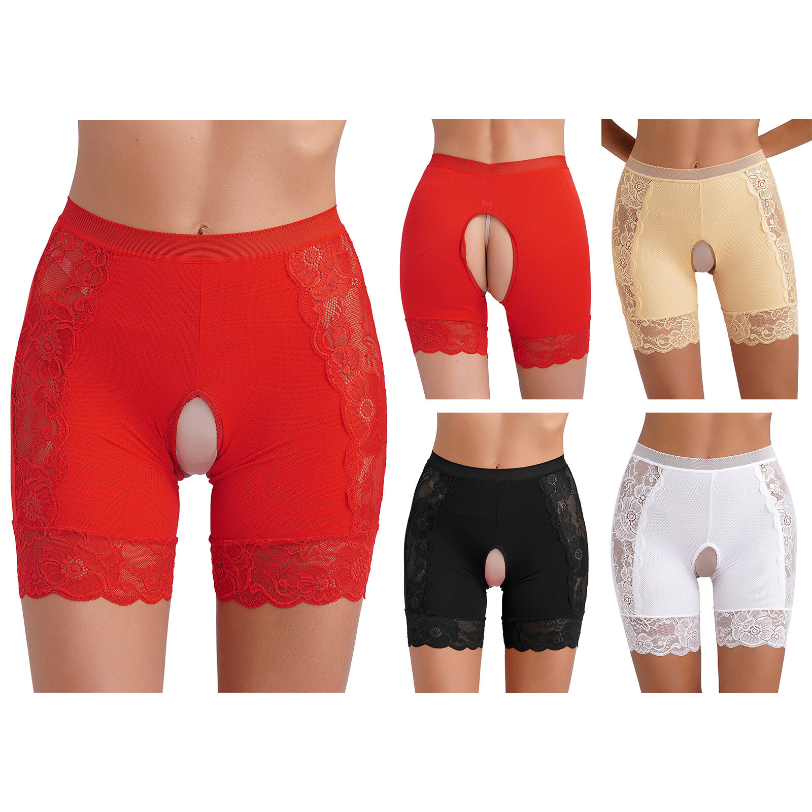 US Womens Lace Crotchless Stretch Safety Under Shorts See Through Short Pants