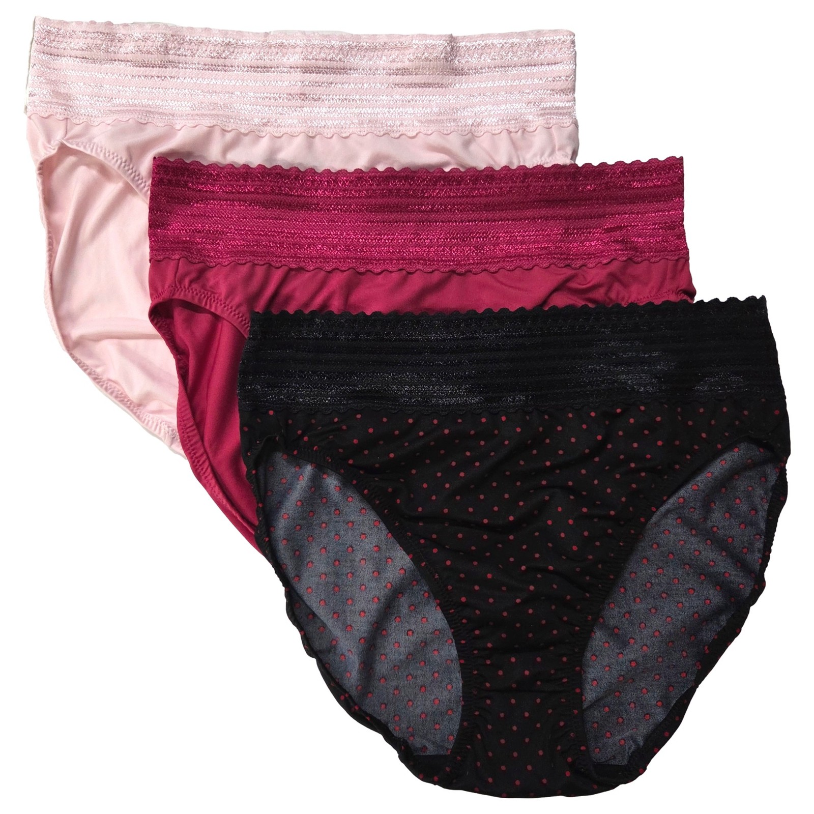 Warners Womens 3pc Dig-Free Microfiber & Lace Hi-Cut Panty Set Dot