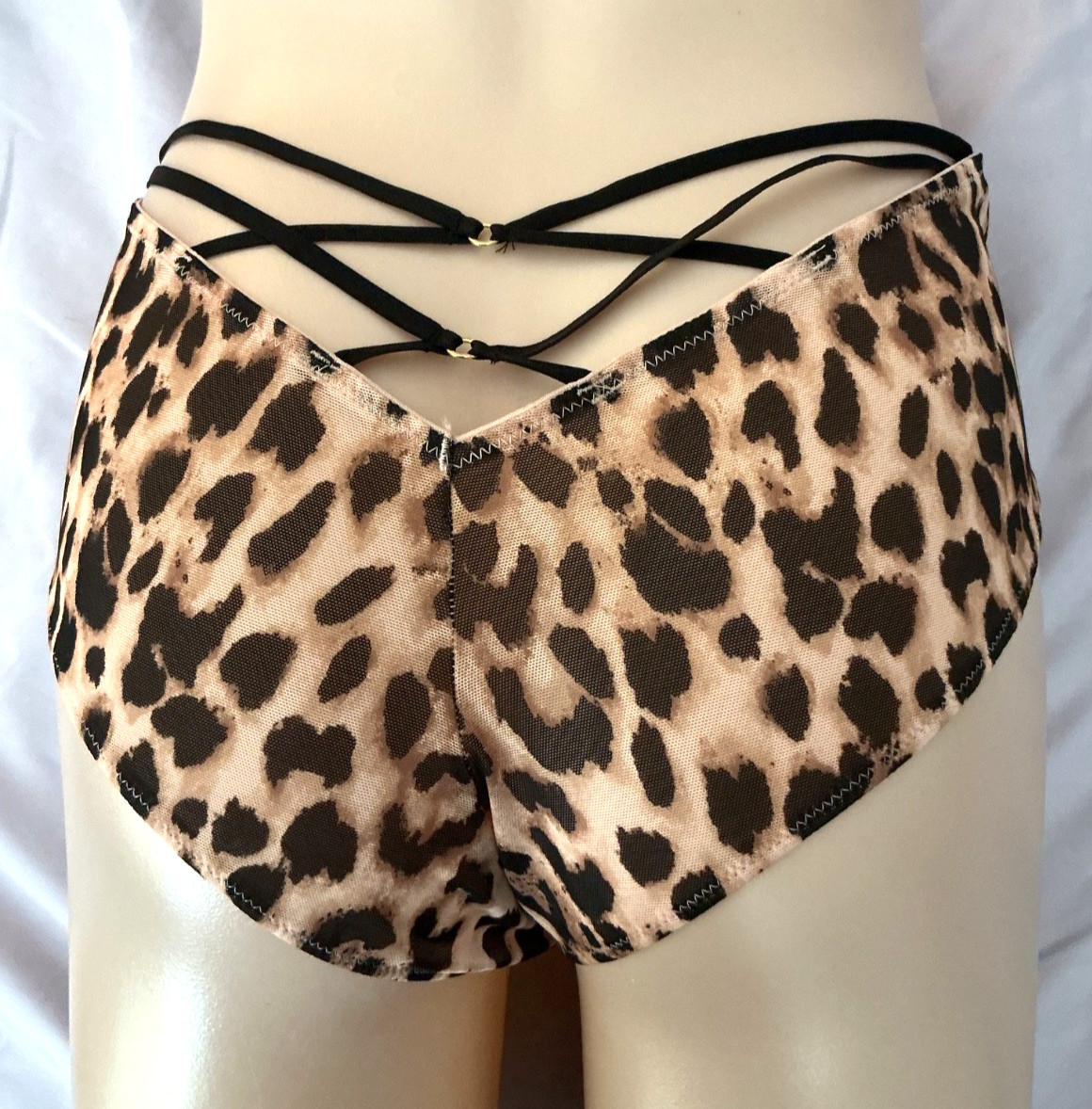 VICTORIA’S SECRET LEOPARD CHEETAH MESH STRAPPY HIGH LEG CHEEKY PANTy L (EF324)