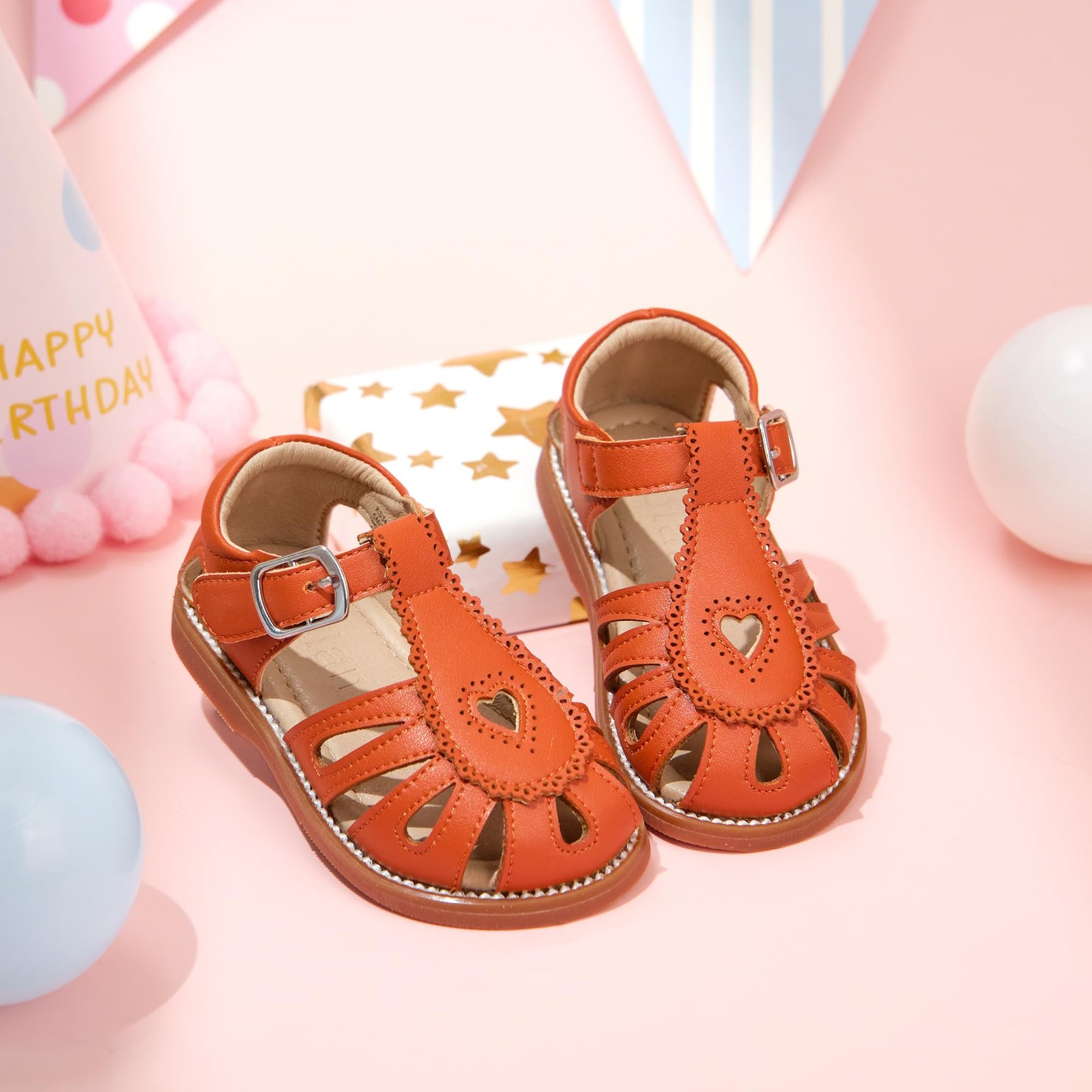 Kolan Little Girl’s Closed Toe Summer Princess Flat Flower Sandals Brown Sand…