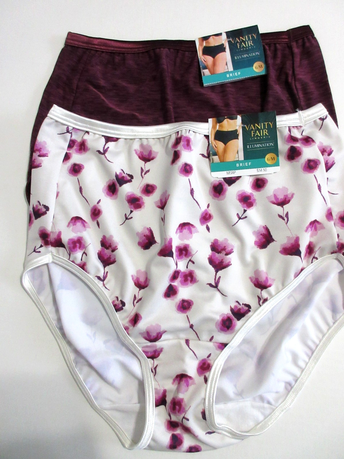 Vanity Fair 2-Pair BRIEF Body Shine Illumination Panties Nylon/Poly 13109 ~ 6/M