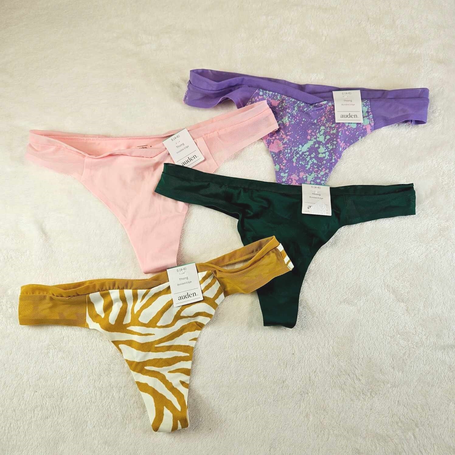 Auden 4pk Laser Cut with Mesh Thong Womens Small Stretch
