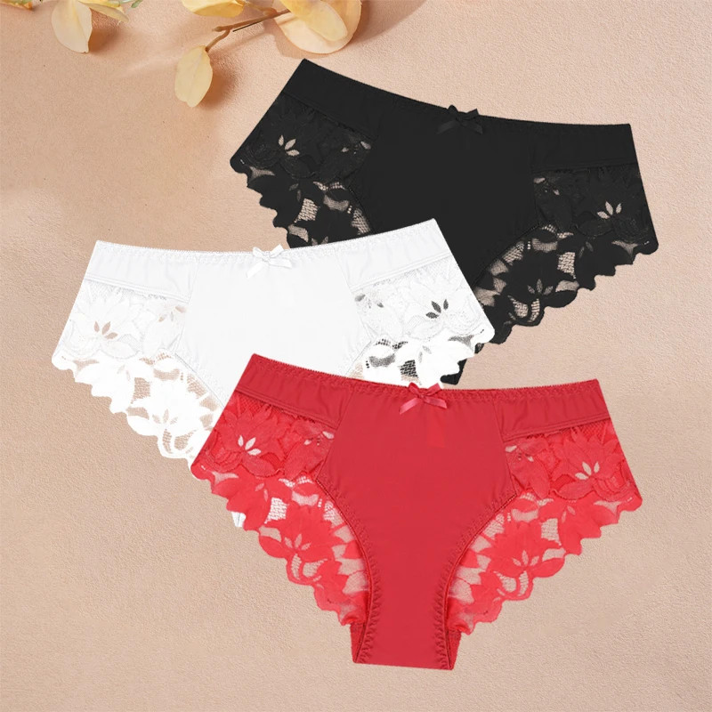 Lace Panties Women’s Low Rise Seamless Breathable Soft Comfort Underwear 3 Pcs