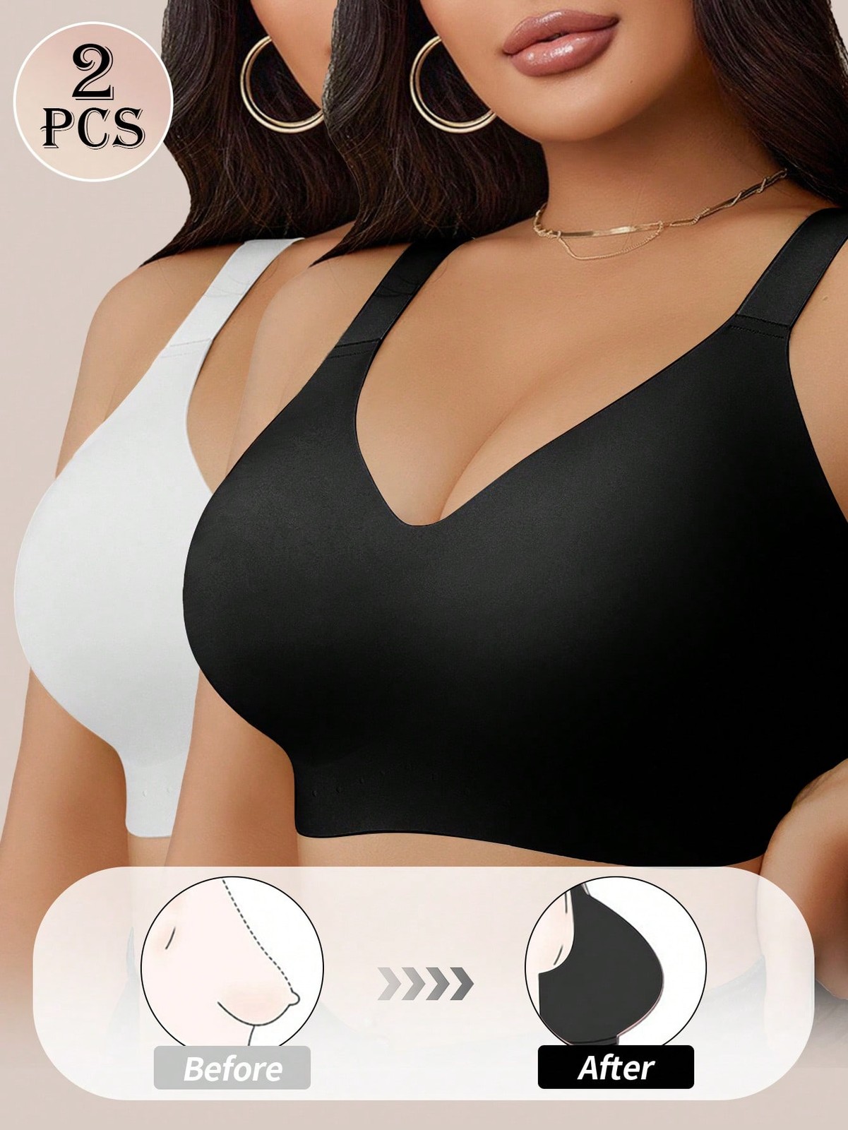 2 Pack Seamless Plus Size Women Jelly Stripe Soft Support Cheap24