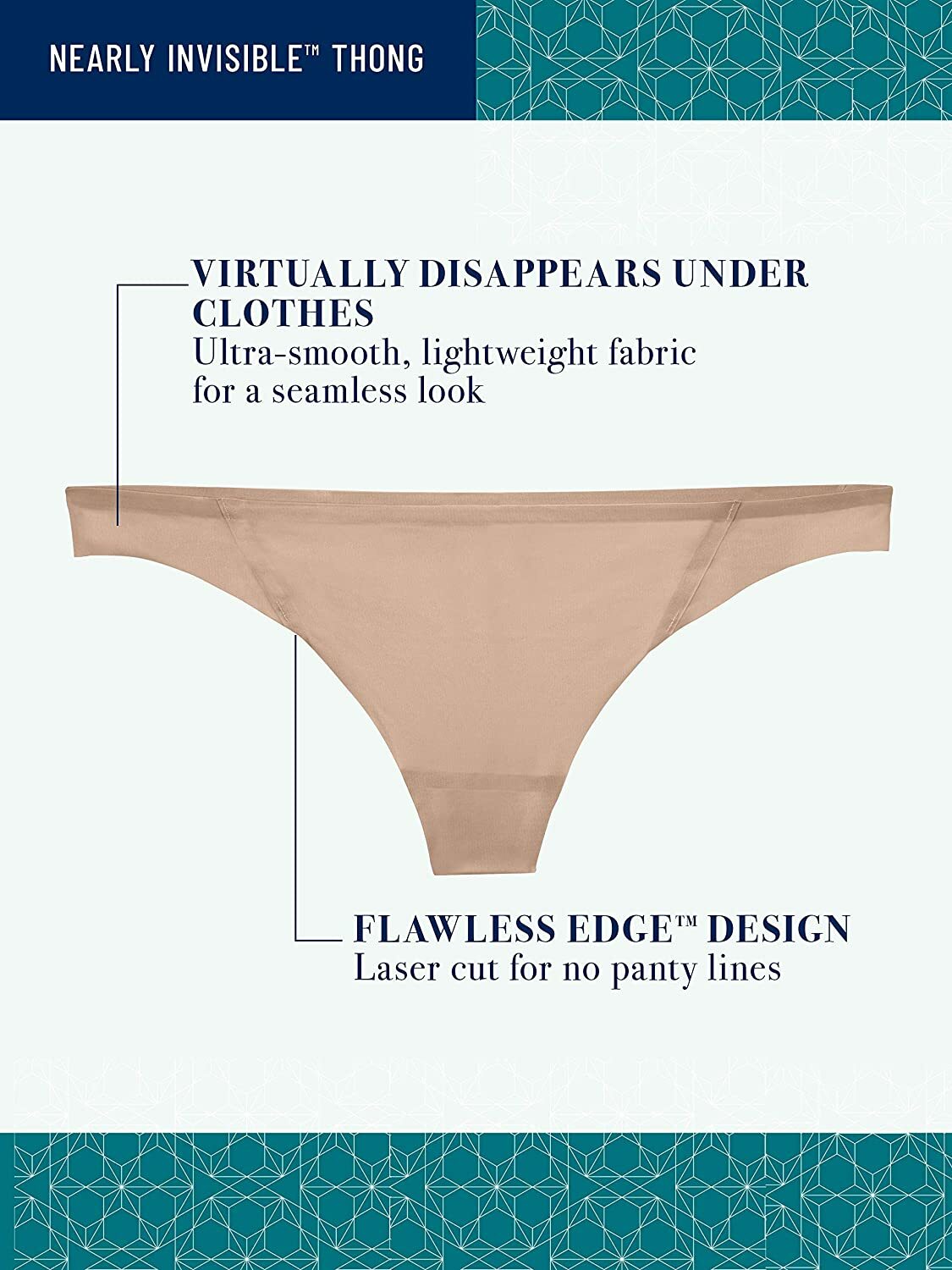5 pairs Five-pack Vanity Fair 18241 Nearly Invisible Thongs Assorted Colors