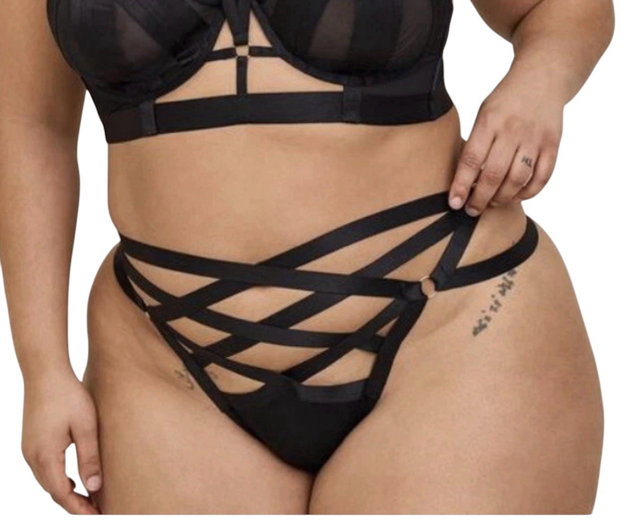 New Torrid Overt Black Cage Satin & Mesh Tanga Panty Plus Size 3 3X