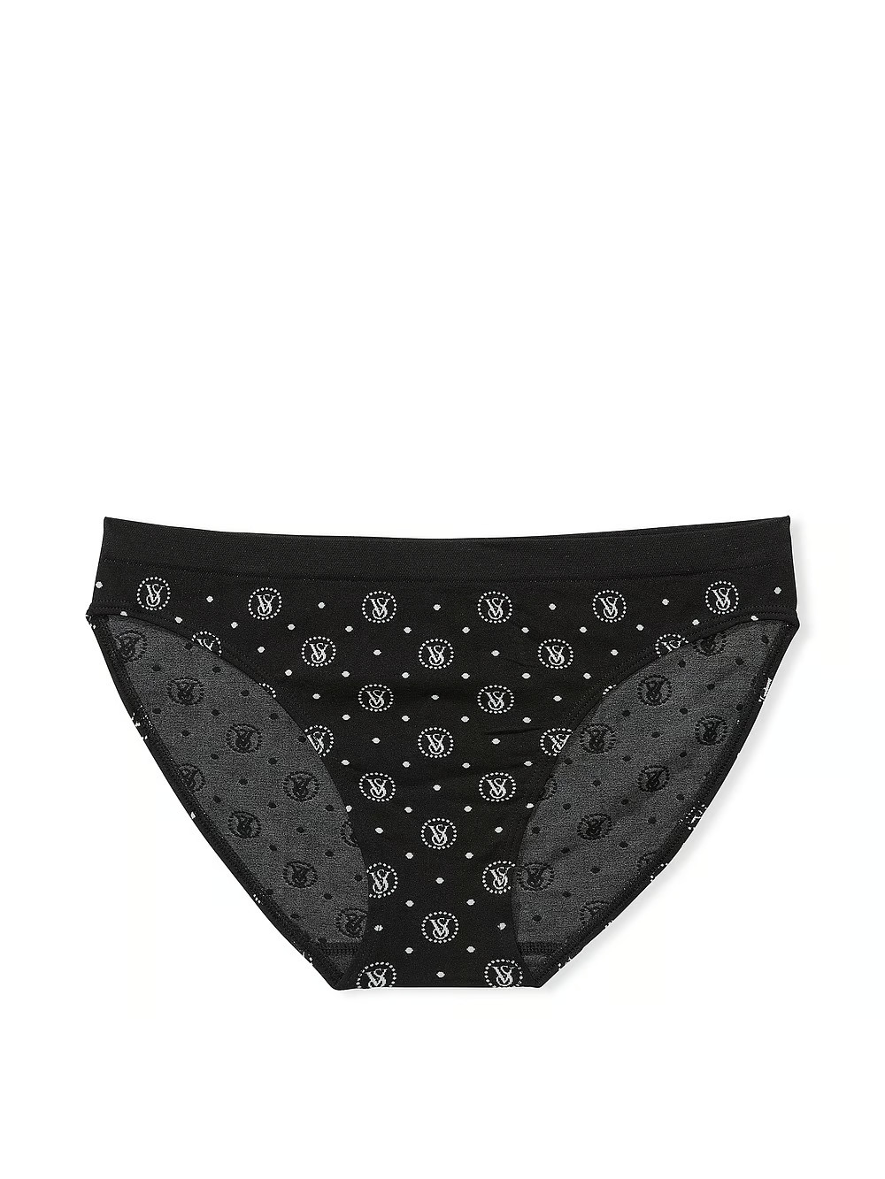 L NOIR Dark Black VS LOGO White Dot Seamless Victorias Secret Bikini Pantie