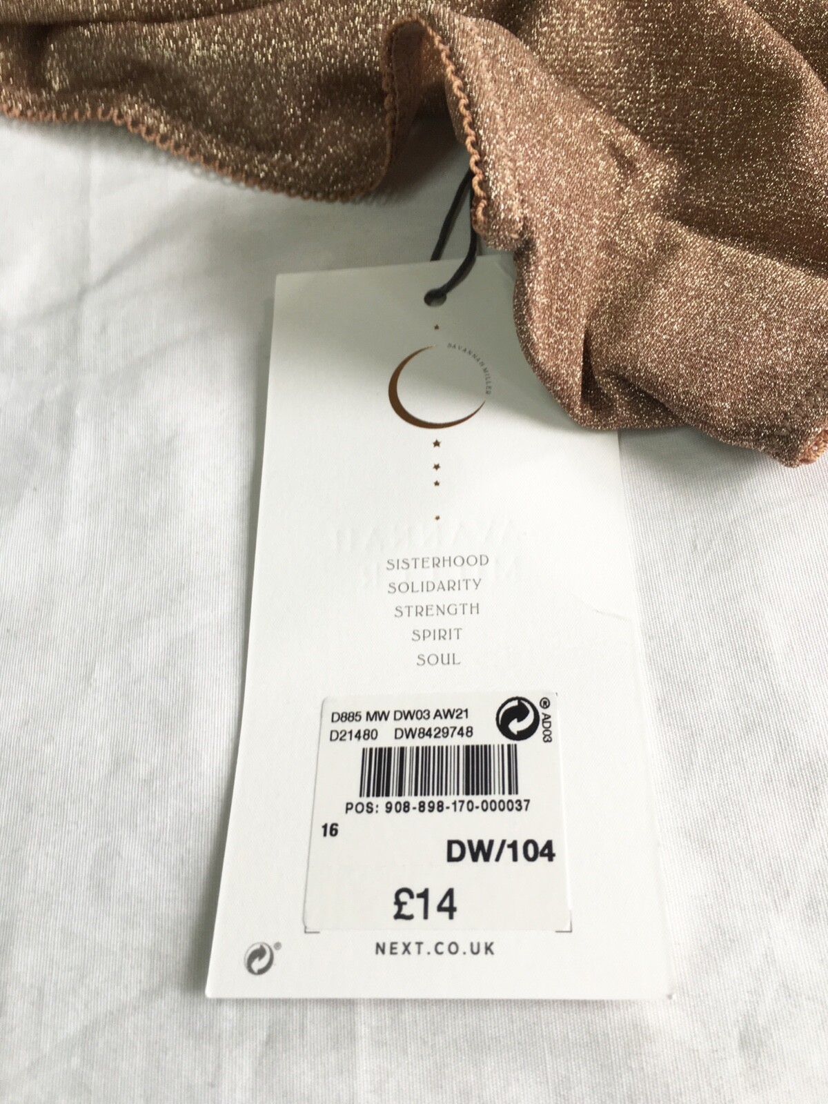 NEXT Savannah Miller x Next Bronze Sparkle Brazillian Briefs/ knickers- size 16