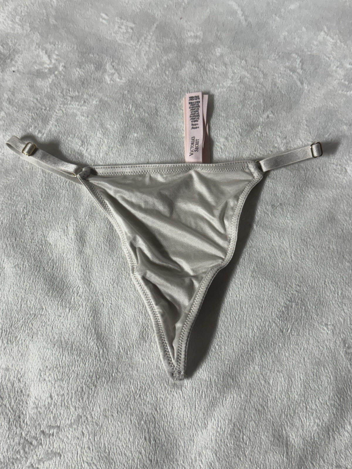 Victoria’s Secret V-String Panty NWT Silver Satin Adjustable Strap Size S