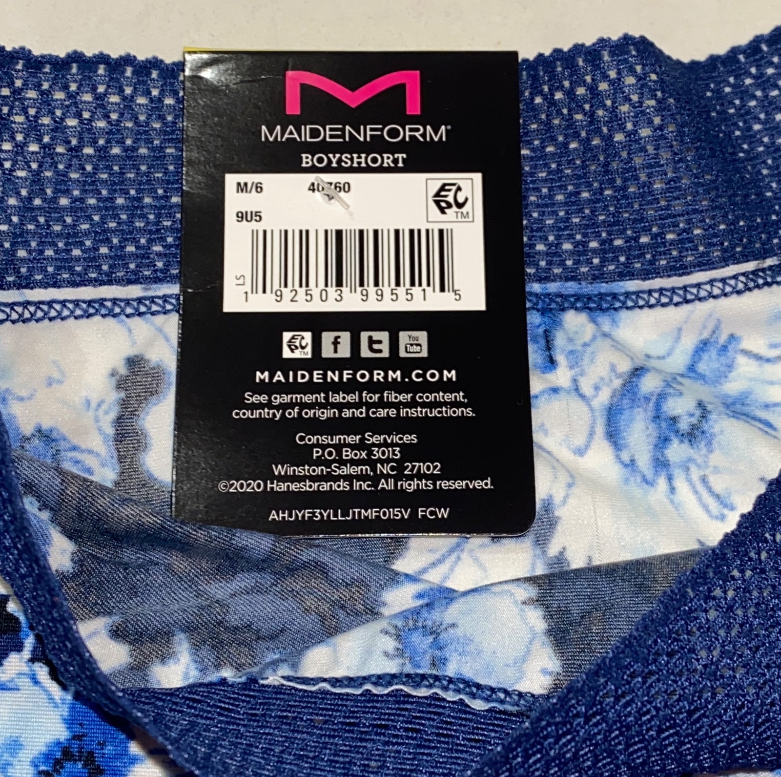 MAIDENFORM One Fab Fit Micro Floral Navy Blue Boyshort Panty Womens S M L XL 2XL