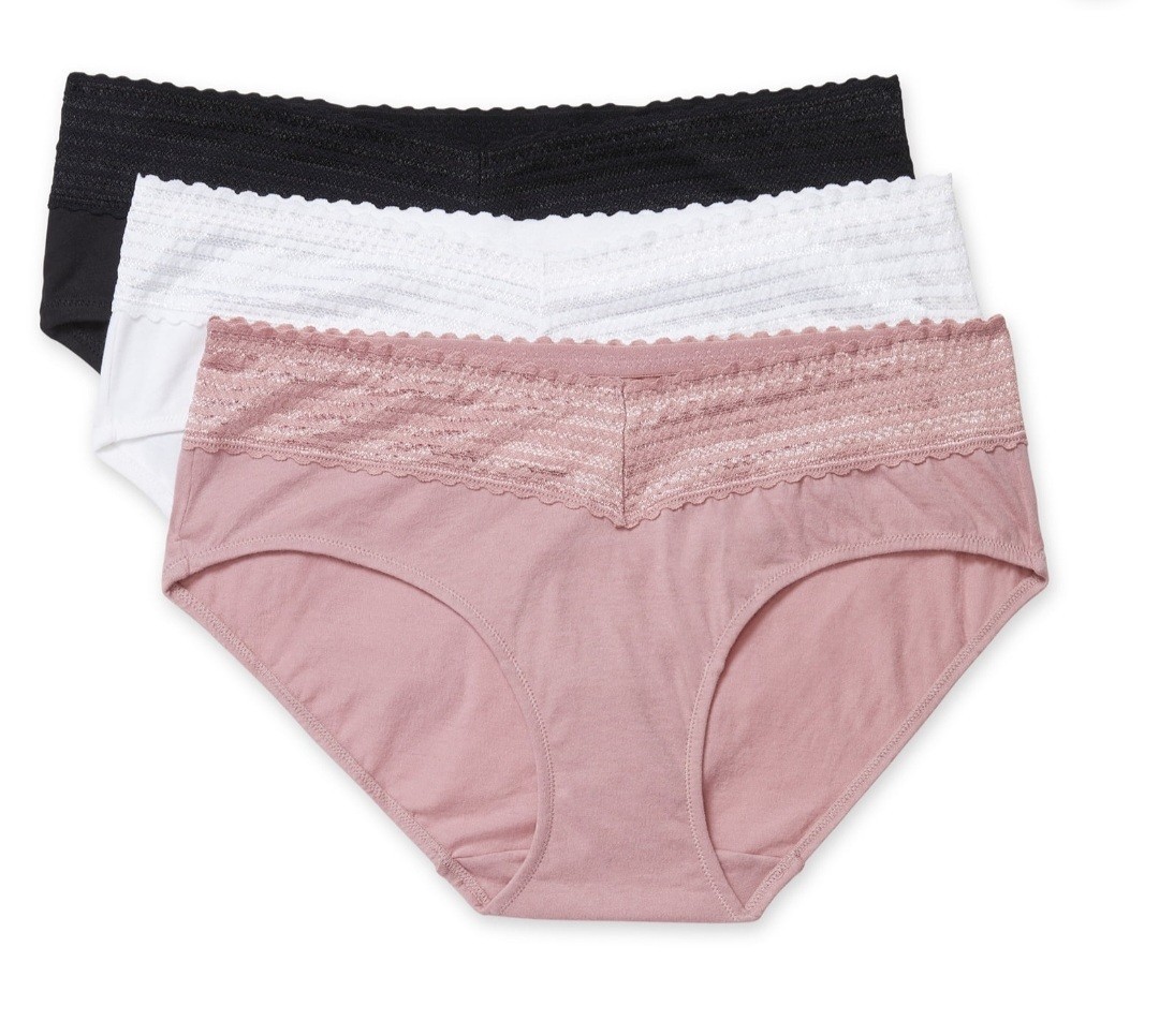 Warners 3XL 10 Hipster Cotton Panties Dig-free Comfort Lace Waist 3-pk NWT