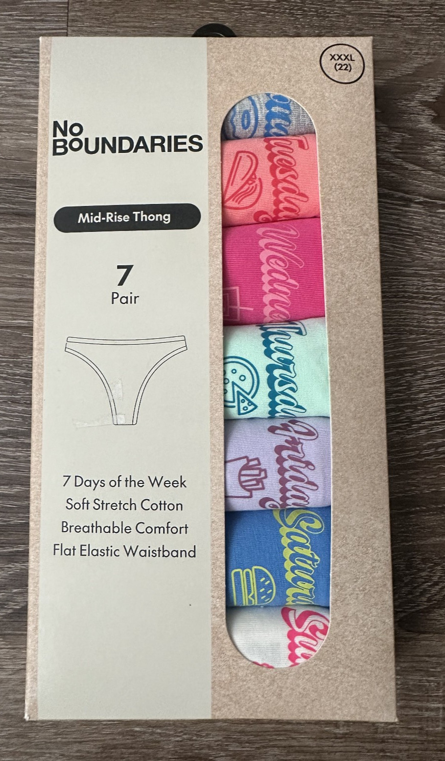 7 Pair No Boundaries Mid-Rise Thong Panties Underwear Days of the Week XXXL 22
