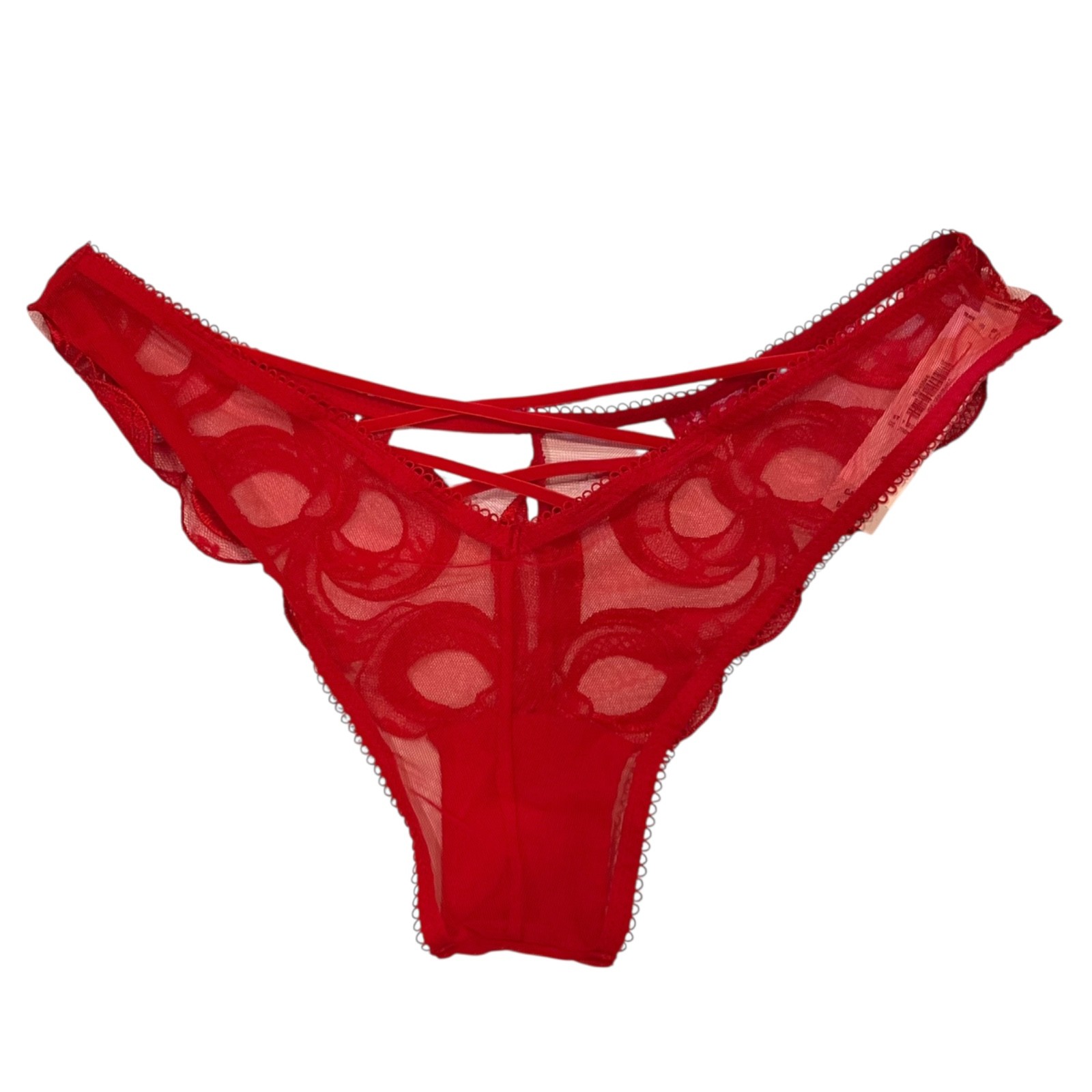 NWT VICTORIA’S SECRET Brazilian Slip Pantie Sz S-M-L Red Lace Mesh