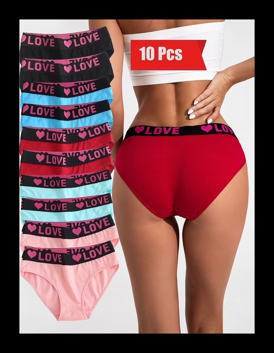10 pc Women’s Love Heart Pattern Panties Underwear Briefs Size Small
