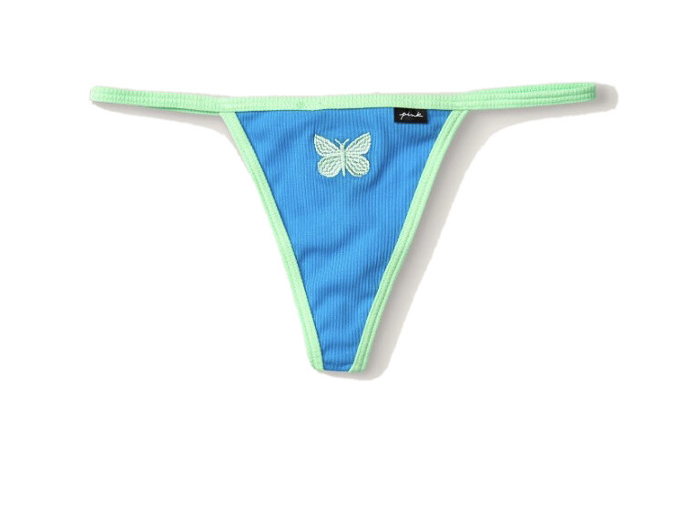 NWT Victorias Secret PINK Large Cotton Thong Panty Panties Blue Green Butterfly