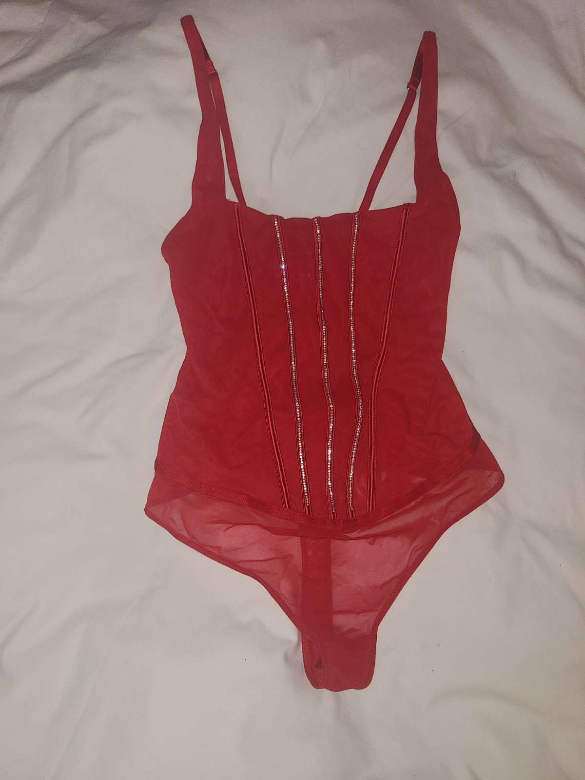 Holiday Teddy Size Medium Red Rhinestones Bling Thong Auden Sheer Holiday Teddy