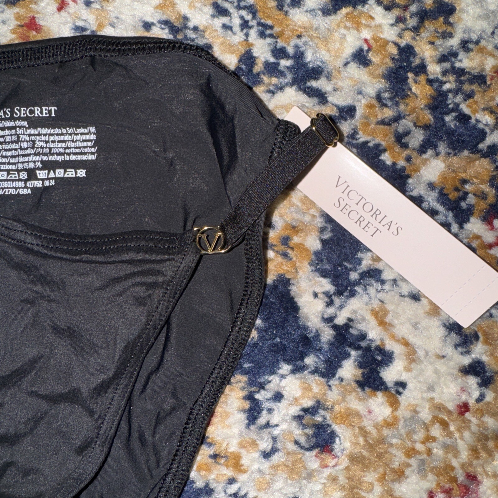 VICTORIA’S SECRET Small BLACK GOLD ADJUSTABLE STRAPS STRING BIKINI PANTIES NWT