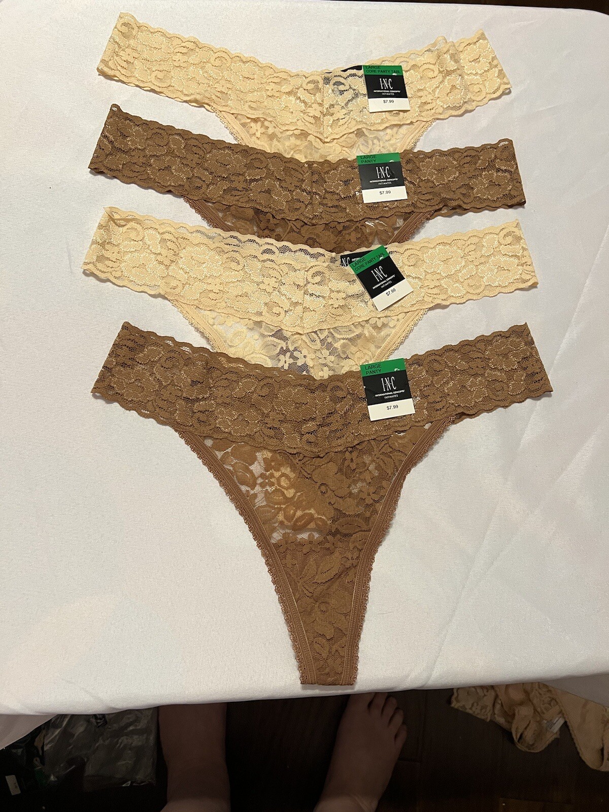 INC international concepts Lace Thongs 4 Pair in Carob/Latte, Size Large $32