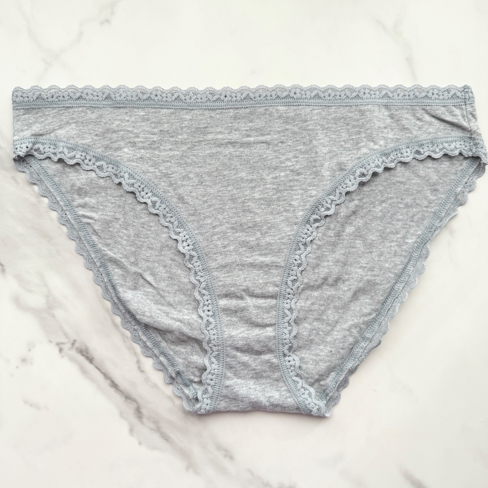 Victoria’s Secret Lace-Trim Lace-Waist Bikini Panty Heather Grey SZ M