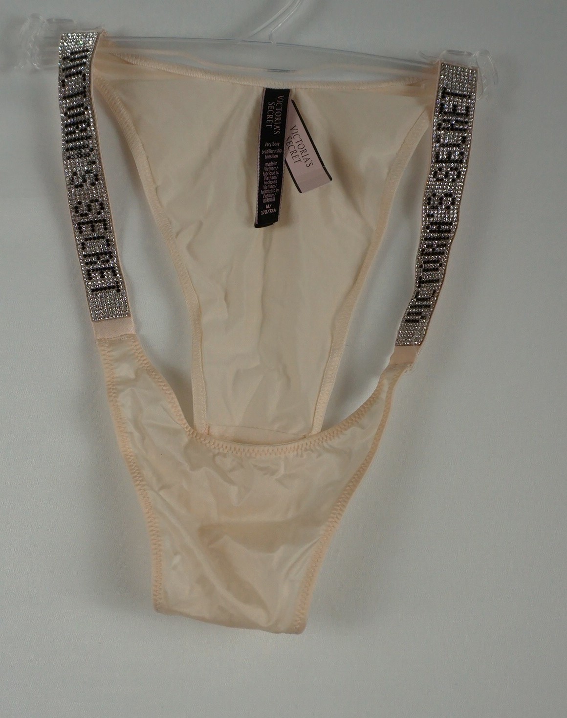 VICTORIA SECRET VERY SEXY SATIN STRAPPY BLING SHINE THONG BEIGE SIZE M