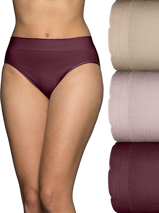 3 Pk Vanity Fair Women’s Seamless Smoothing Hi Cut Panty Maroon/Qtz/Neutral 6 7