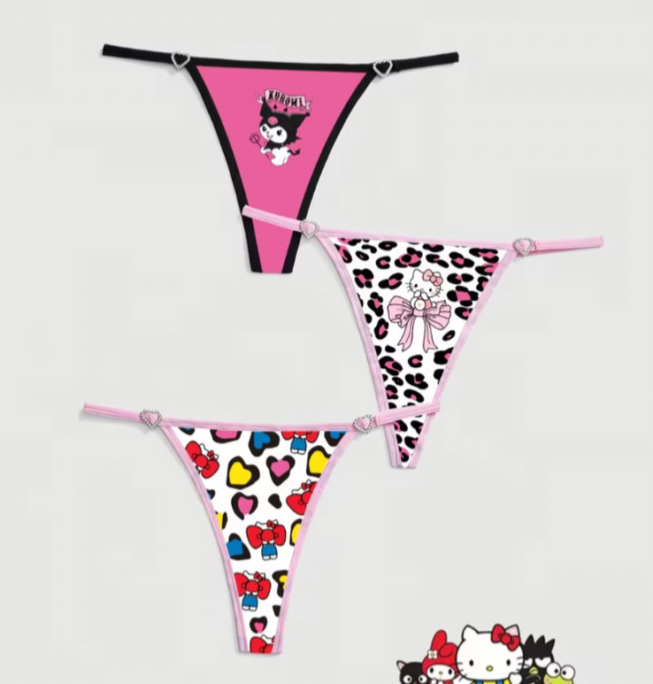 Sanrio Hello Kitty Cute Cartoon Kawaii G-String V-String Thong Panties 3 pack L