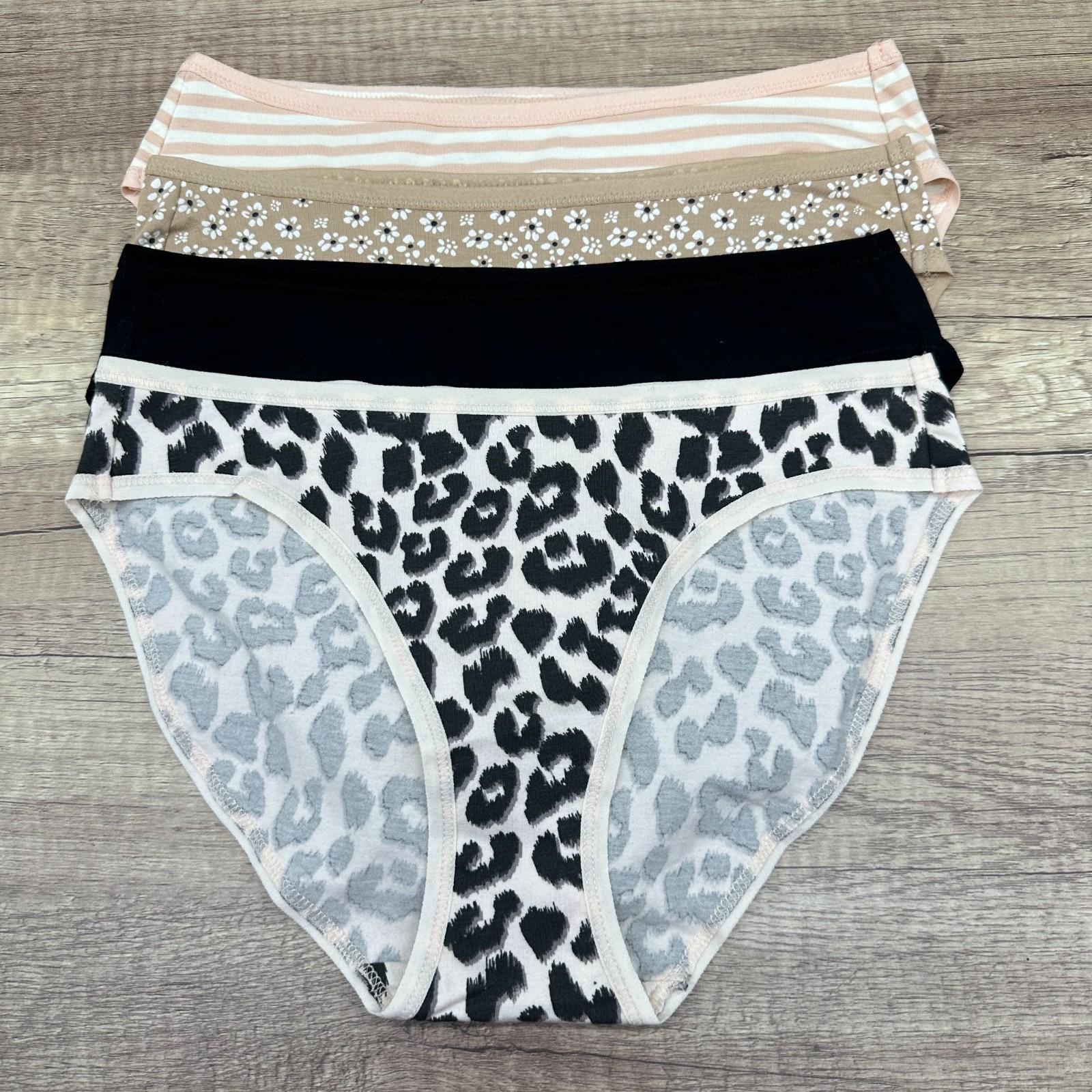 Pact Women’s Organic Cotton Bikini Panties 4 Pack Floral Leopard Stripe Black S