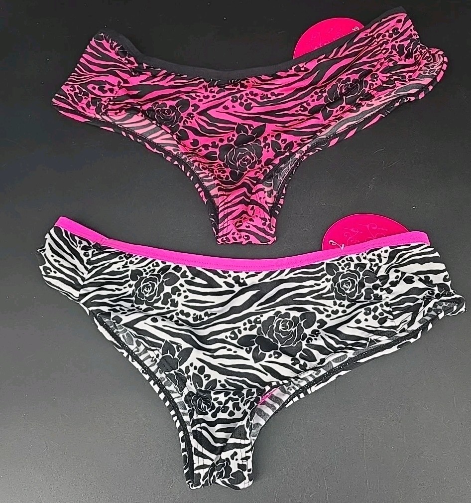 Lot of 2 Spree Cheeky Panty Intimates Zebra Floral