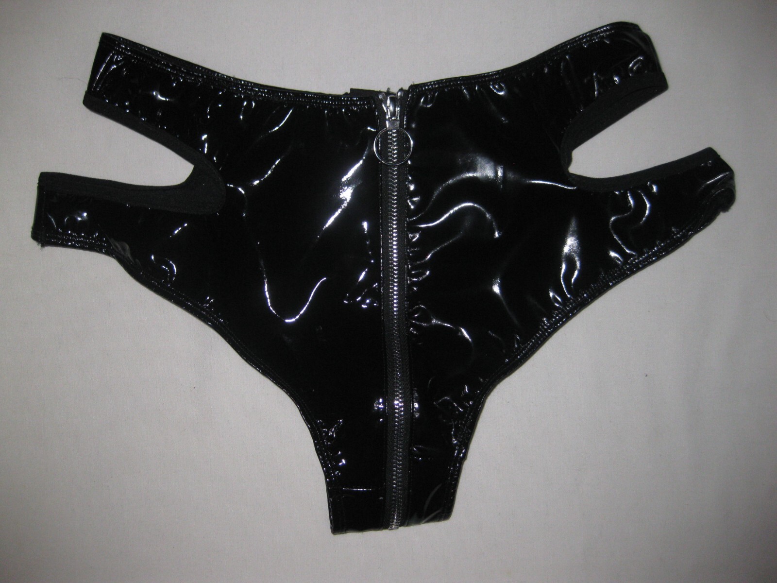 Shein cutout sides zip up faux patent leather panties S black nip goth punk