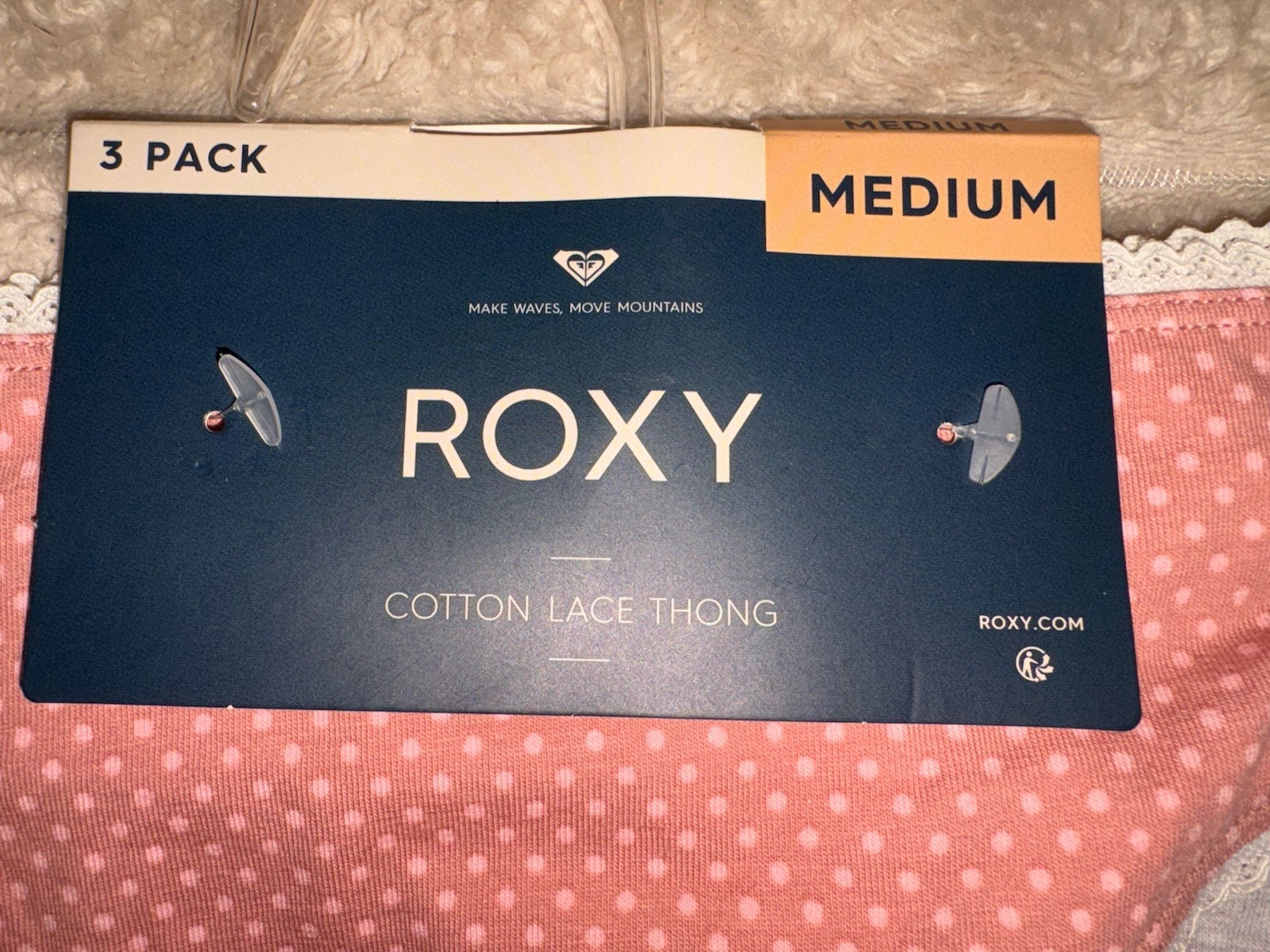Roxy Cotton Lace Thong 3pk Hip Logos. Medium