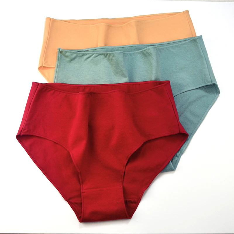 High Rise Cotton Panties Briefs Solid Color Soft Breathable Comfort Fit 2PCS