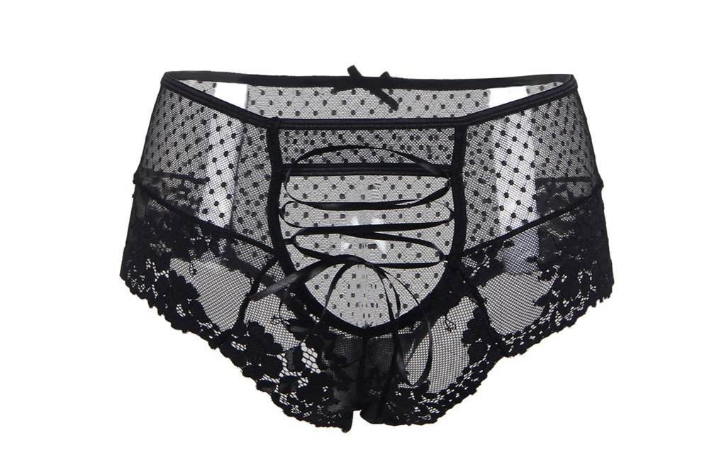 WOW BABE Black Cross Tie Floral Lace Open Crotch French Knickers Panty Size 8