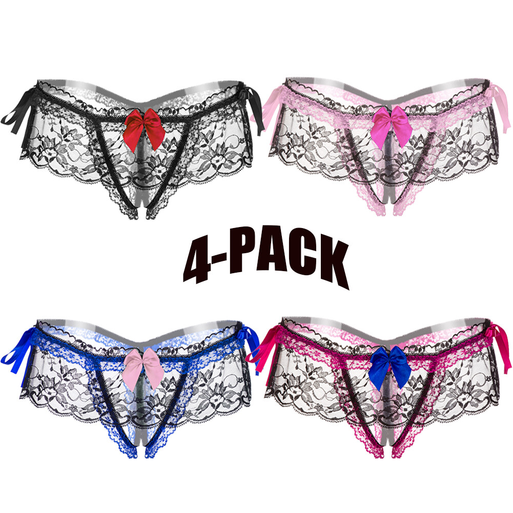 4-PACKS Women Lingerie G-string Crothless Panty Lace Thong Underwear T-back US