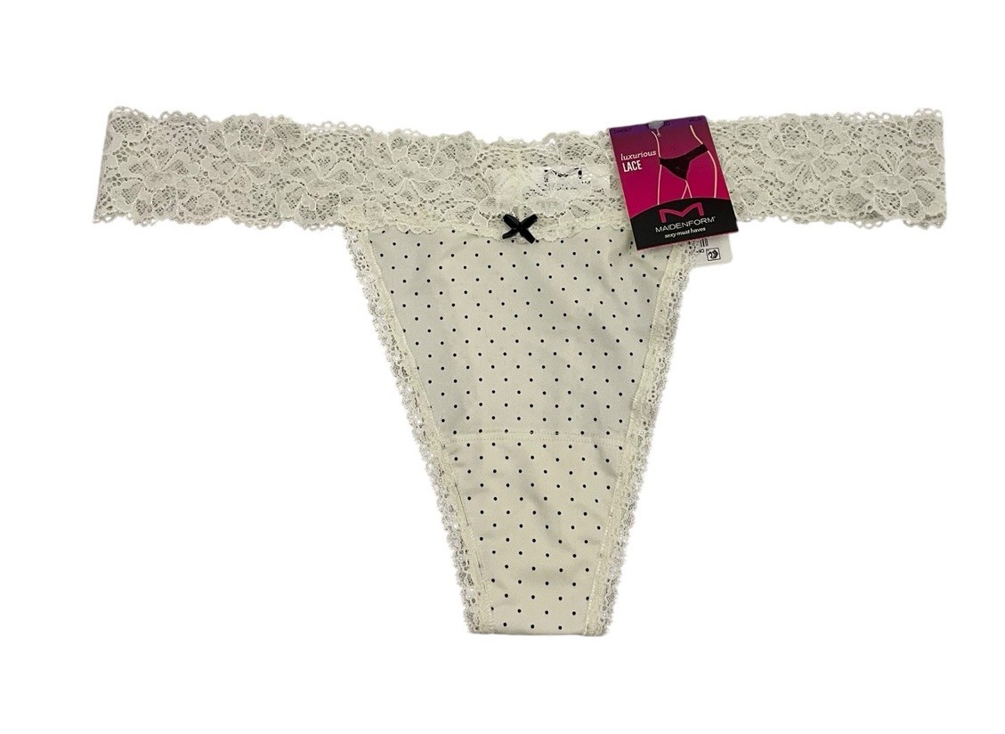 Maidenform Cream Lace Thong With Polka Dots Size 2XL/9 – 86% Nylon & 14% Spandex